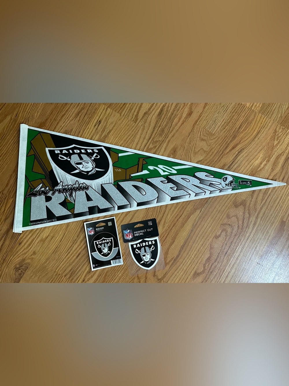 Vintage 1994 Los Angeles Raiders Pennant & Decals Bundle NOS Camo Defunct Rare